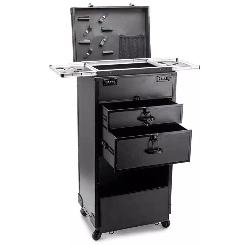 Trolley de Tatouage Professionnel Vnelstyle | Valise à Roulettes avec Tiroirs, Serrure et Plateaux Latéraux