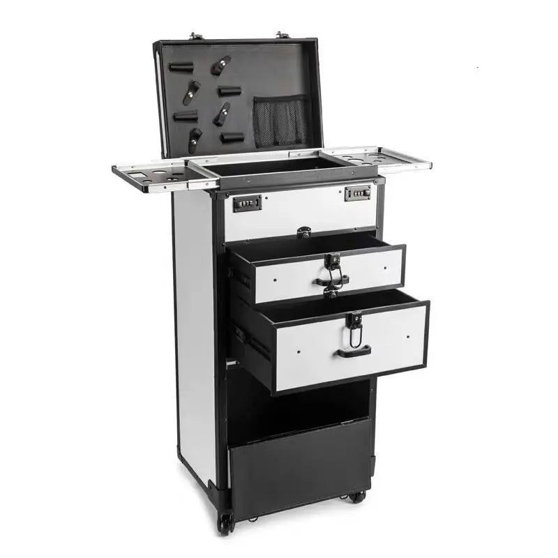 Trolley de Tatouage Professionnel Vnelstyle | Valise à Roulettes avec Tiroirs, Serrure et Plateaux Latéraux