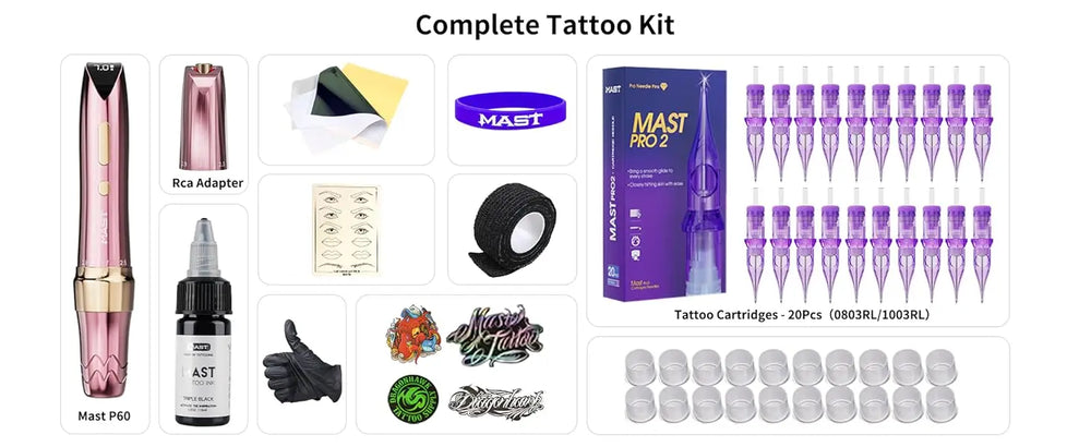 Mast P60 Permanent Makeup Machine Full Kit Wireless Battery Pen 2.2mm - 3.2mm 5 Strokes Portable Lightweight with 20 Pro Needles