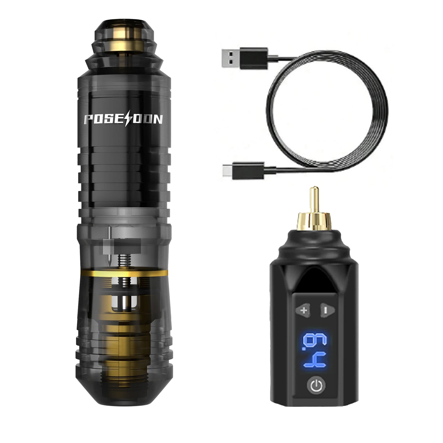 Tattoo Kit POSEIDON Transparent Tattoo Pen Kit For Permanent Makeup Tattoo Machine Kit Wireless Tattoo Power Supply Tattoo Gun