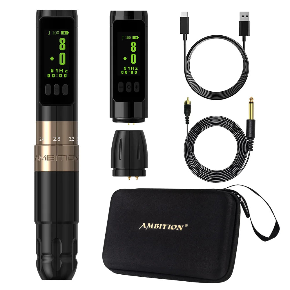 Ambition Sally Wireless Permanent Makeup Machine Tattoo Pen Rotary 2.0-3.5mm adjustable stroke Coreless Motor Tattoo Supplies