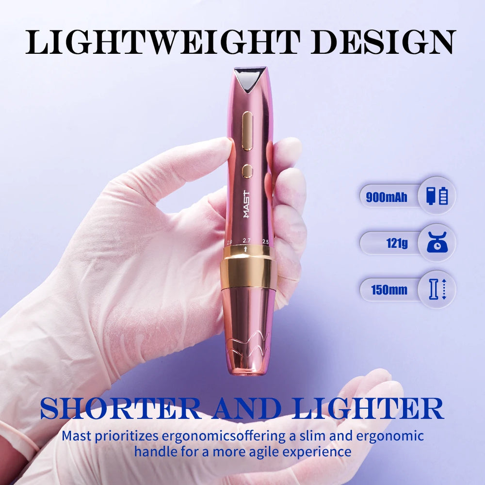 Mast P60 Permanent Makeup Machine Full Kit Wireless Battery Pen 2.2mm - 3.2mm 5 Strokes Portable Lightweight with 20 Pro Needles