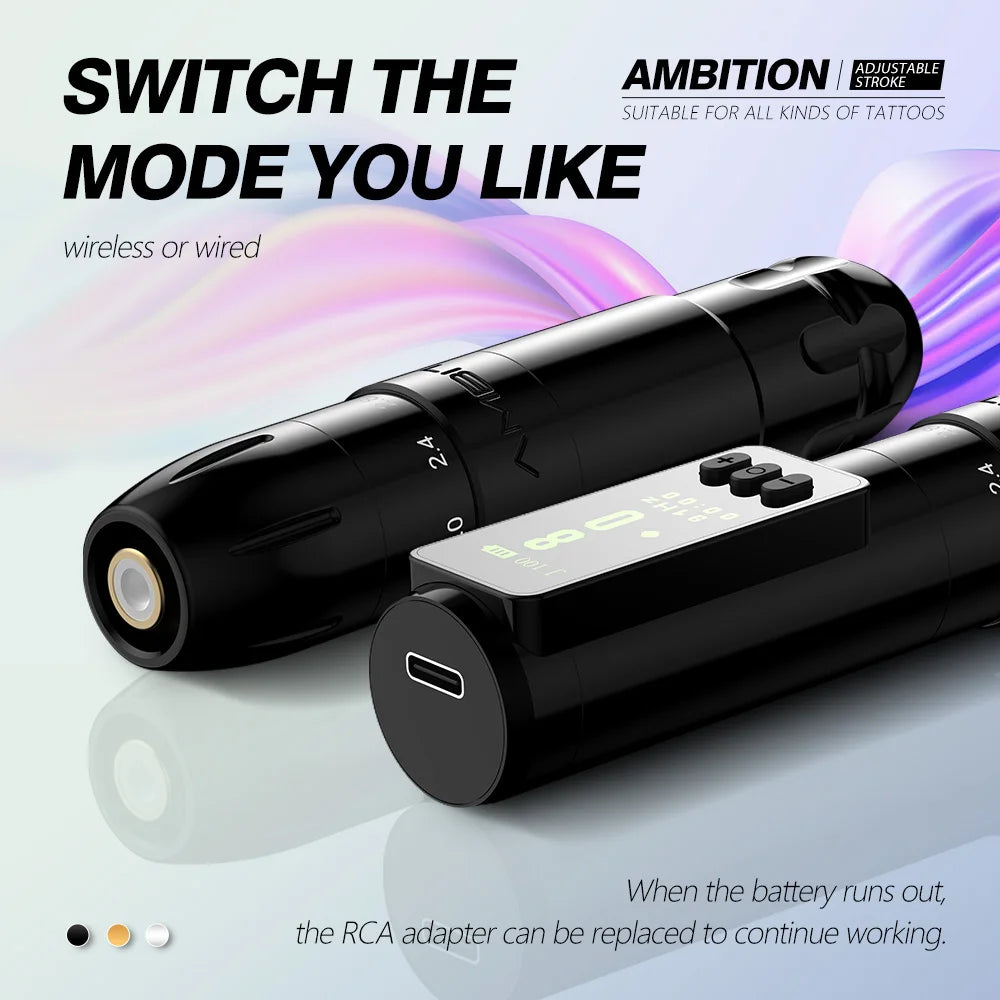 Ambition Sally Wireless Permanent Makeup Machine Tattoo Pen Rotary 2.0-3.5mm adjustable stroke Coreless Motor Tattoo Supplies