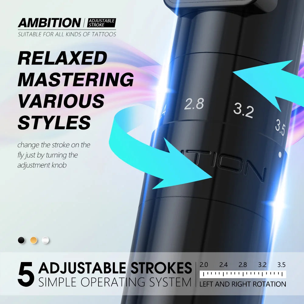 Ambition Sally Wireless Permanent Makeup Machine Tattoo Pen Rotary 2.0-3.5mm adjustable stroke Coreless Motor Tattoo Supplies