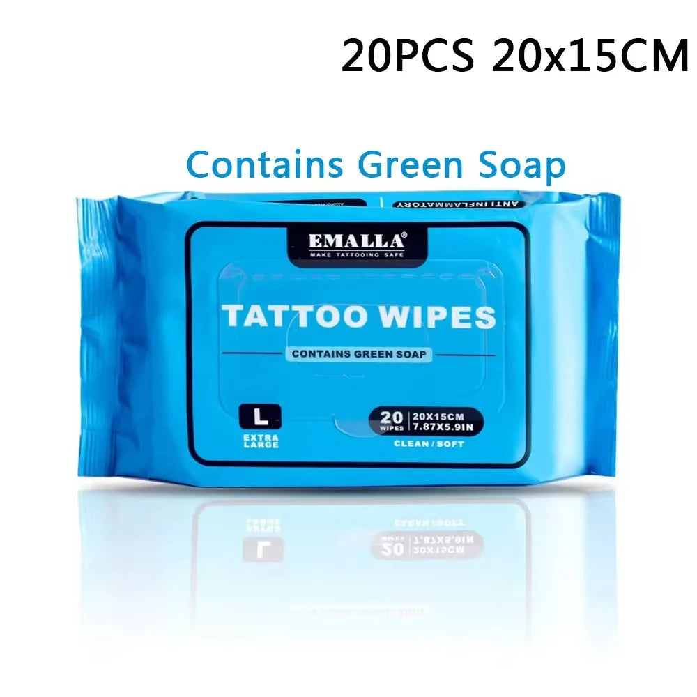 48/20pcs EMALLA Tattoo Cleansing Green Soap Wipes Tattoo Wipes Contains Green Soap Permanent Makeup Tattoo Cleaning Accessories