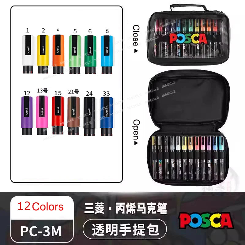 Uni Posca Color Acrylic Markers Set, Art Supplies 1M/3M/5M Fabric Paint Pen Japanese Stationery for Advertising Graffiti DIY