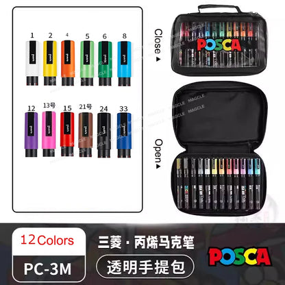 Uni Posca Color Acrylic Markers Set, Art Supplies 1M/3M/5M Fabric Paint Pen Japanese Stationery for Advertising Graffiti DIY