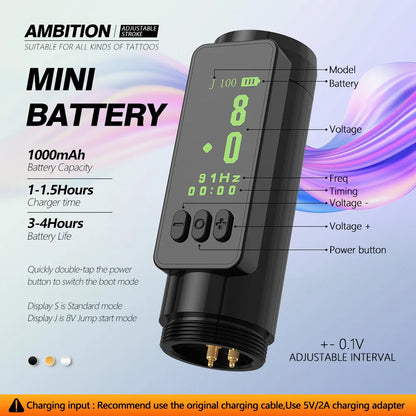 Ambition Sally Wireless Permanent Makeup Machine Tattoo Pen Rotary 2.0-3.5mm adjustable stroke Coreless Motor Tattoo Supplies