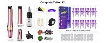 Mast P60 Permanent Makeup Machine Full Kit Wireless Battery Pen 2.2mm - 3.2mm 5 Strokes Portable Lightweight with 20 Pro Needles