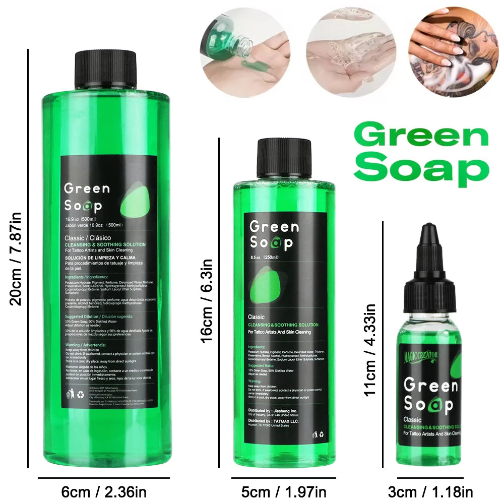 30/250/500ML Ultra Concentrated Tattoo Green Soap - Tattoo Cleaning Soap Kit with Foaming Bottle 150ml for Tattoo Clean Skin