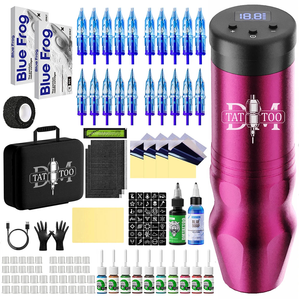 DM Wireless Tattoo Machine Kit High Quality Tattoo Pen With 20PCs Mixed Tattoo Needles Tattoo ink for Tattoo Artist