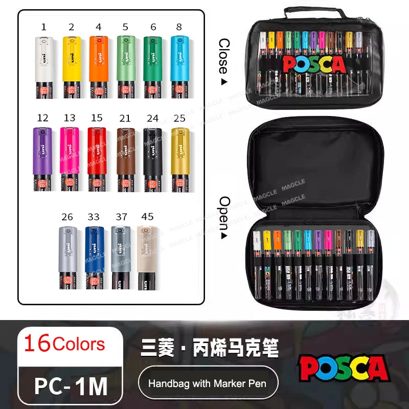Uni Posca Color Acrylic Markers Set, Art Supplies 1M/3M/5M Fabric Paint Pen Japanese Stationery for Advertising Graffiti DIY