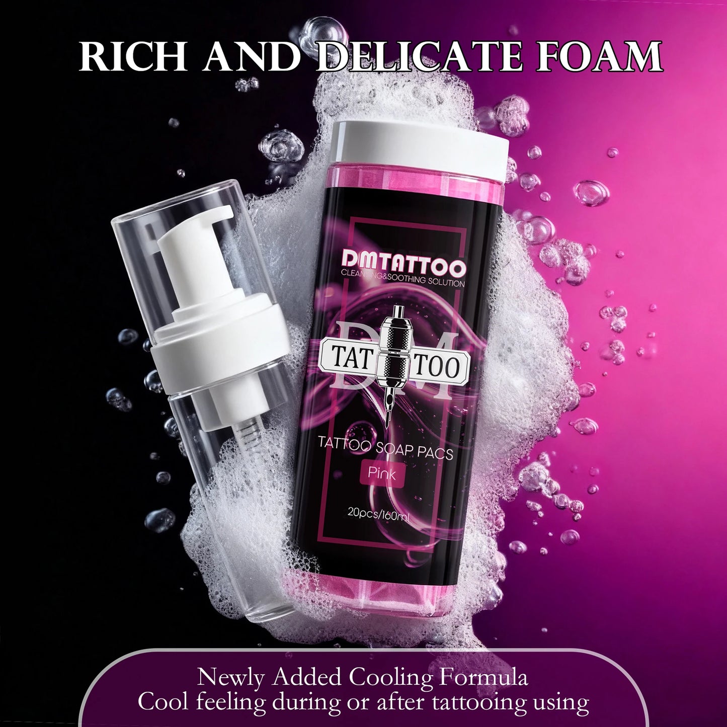 20PCS DM Tattoo Soap Pacs Cleaning Soothing Tattoo Cleaner  Mild Tattoo Pre Post Care Cleaning Solution with Foaming bottle