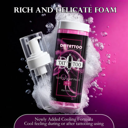 20PCS DM Tattoo Soap Pacs Cleaning Soothing Tattoo Cleaner  Mild Tattoo Pre Post Care Cleaning Solution with Foaming bottle