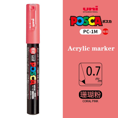 Japan Uni Posca Paint Marker Pen PC-1M POP Poster Graffiti Manga Advertising 0.7mm Art Supplies Stationery Multicolor Optional