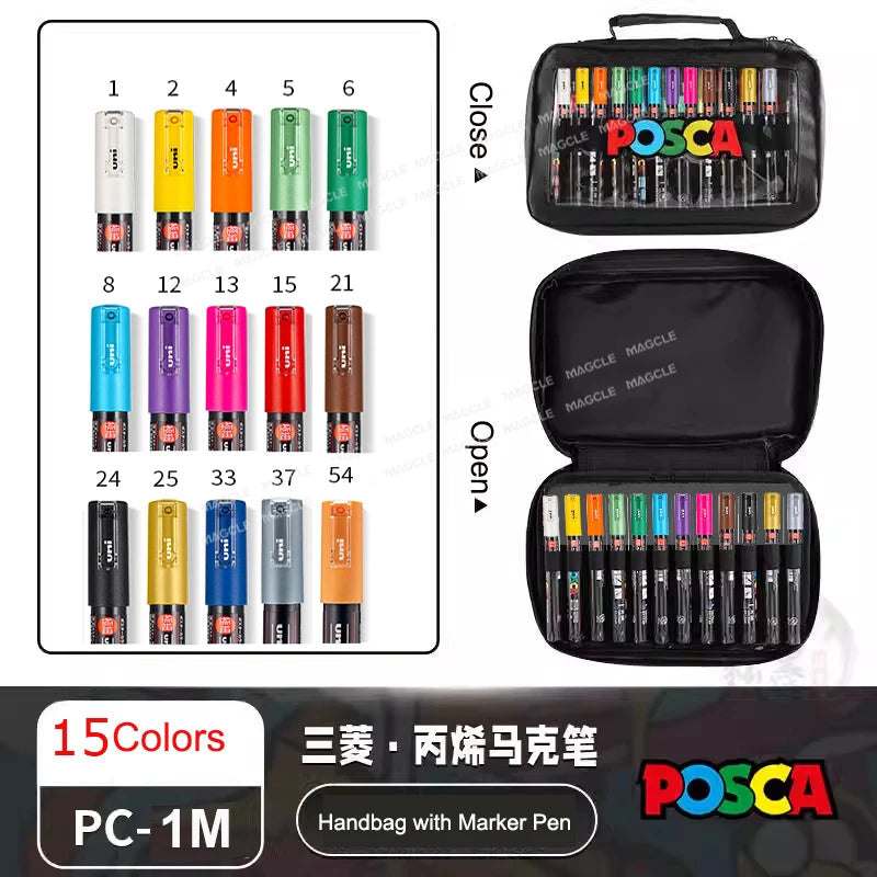Uni Posca Color Acrylic Markers Set, Art Supplies 1M/3M/5M Fabric Paint Pen Japanese Stationery for Advertising Graffiti DIY