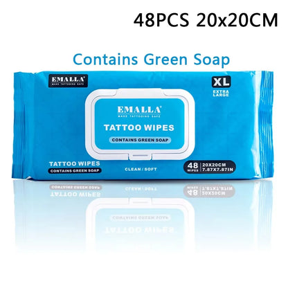 48/20pcs EMALLA Tattoo Cleansing Green Soap Wipes Tattoo Wipes Contains Green Soap Permanent Makeup Tattoo Cleaning Accessories