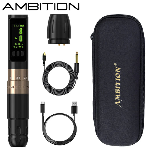 Ambition Sally Coreless Motor Adjustable Stroke Wireless Machine Tattoo Pen 2.0mm-3.5mm Rotary Permanent Makeup Tattoo Supplies