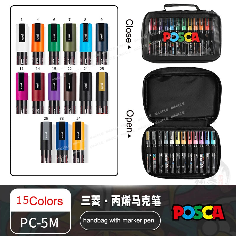 Uni Posca Color Acrylic Markers Set, Art Supplies 1M/3M/5M Fabric Paint Pen Japanese Stationery for Advertising Graffiti DIY