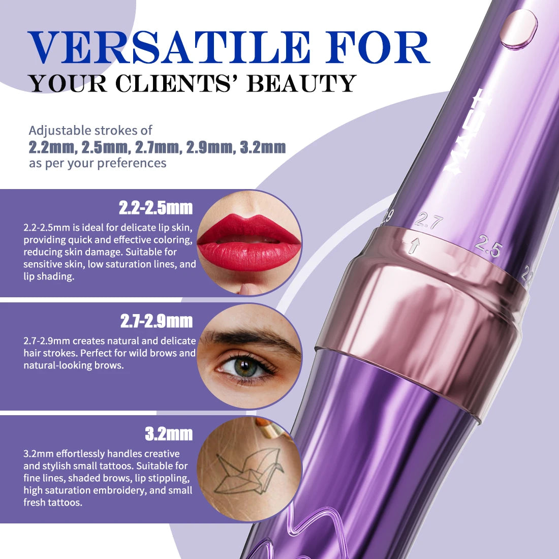 Mast P60 Permanent Makeup Machine Full Kit Wireless Battery Pen 2.2mm - 3.2mm 5 Strokes Portable Lightweight with 20 Pro Needles