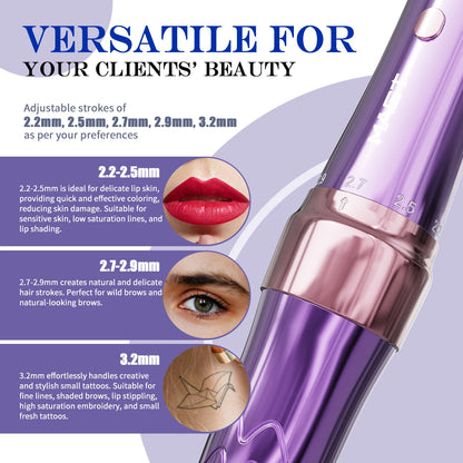 Mast P60 Permanent Makeup Machine Full Kit Wireless Battery Pen 2.2mm - 3.2mm 5 Strokes Portable Lightweight with 20 Pro Needles