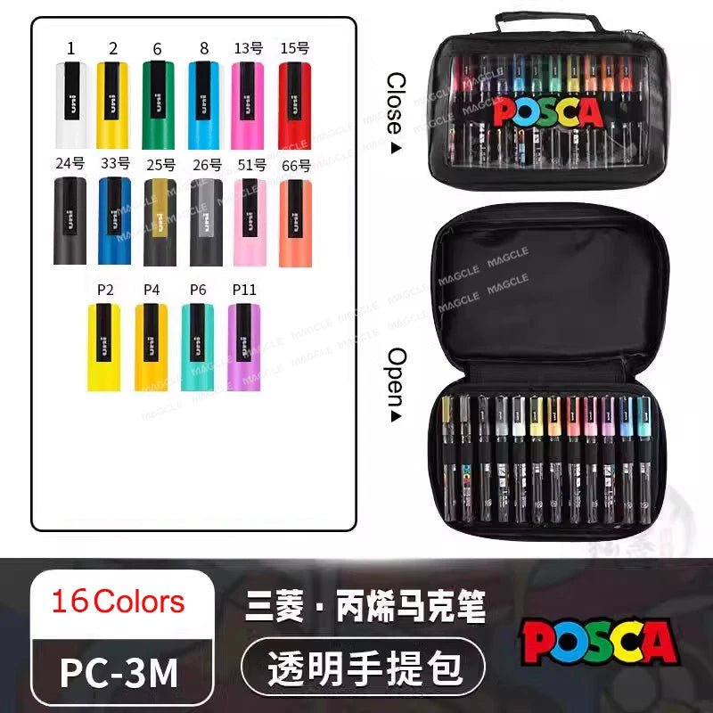 Uni Posca Color Acrylic Markers Set, Art Supplies 1M/3M/5M Fabric Paint Pen Japanese Stationery for Advertising Graffiti DIY