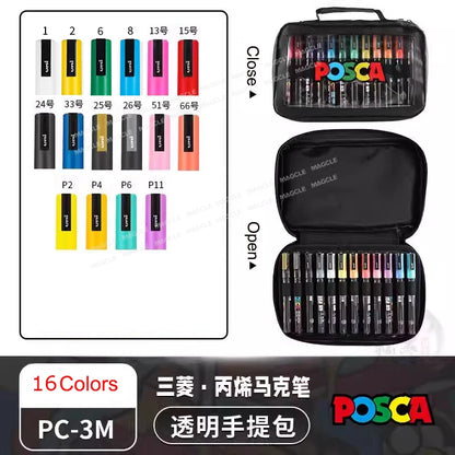 Uni Posca Color Acrylic Markers Set, Art Supplies 1M/3M/5M Fabric Paint Pen Japanese Stationery for Advertising Graffiti DIY