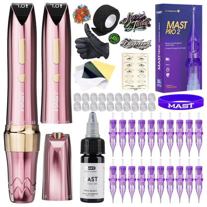 Mast P60 Permanent Makeup Machine Full Kit Wireless Battery Pen 2.2mm - 3.2mm 5 Strokes Portable Lightweight with 20 Pro Needles