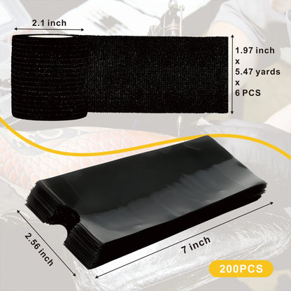 Kit de 200pcs de protection de dermographe + 6 Grips noir