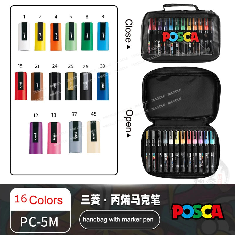 Uni Posca Color Acrylic Markers Set, Art Supplies 1M/3M/5M Fabric Paint Pen Japanese Stationery for Advertising Graffiti DIY