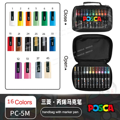 Uni Posca Color Acrylic Markers Set, Art Supplies 1M/3M/5M Fabric Paint Pen Japanese Stationery for Advertising Graffiti DIY