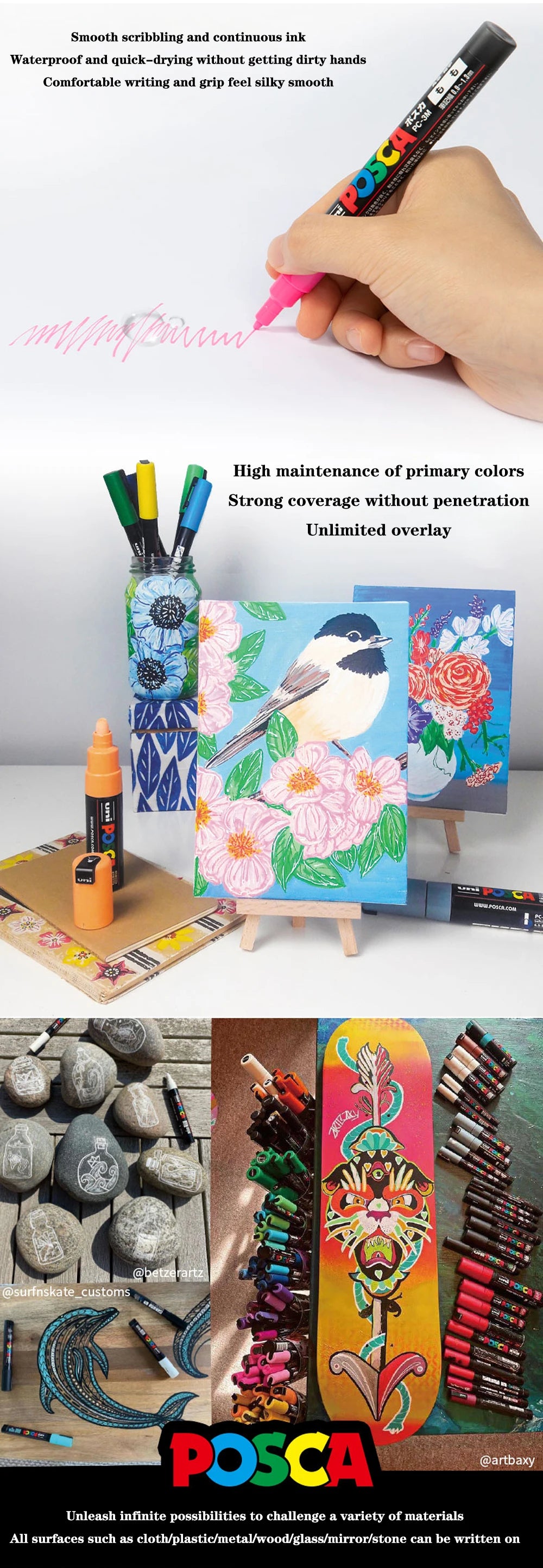 Japan Uni Posca Paint Marker Pen PC-1M POP Poster Graffiti Manga Advertising 0.7mm Art Supplies Stationery Multicolor Optional