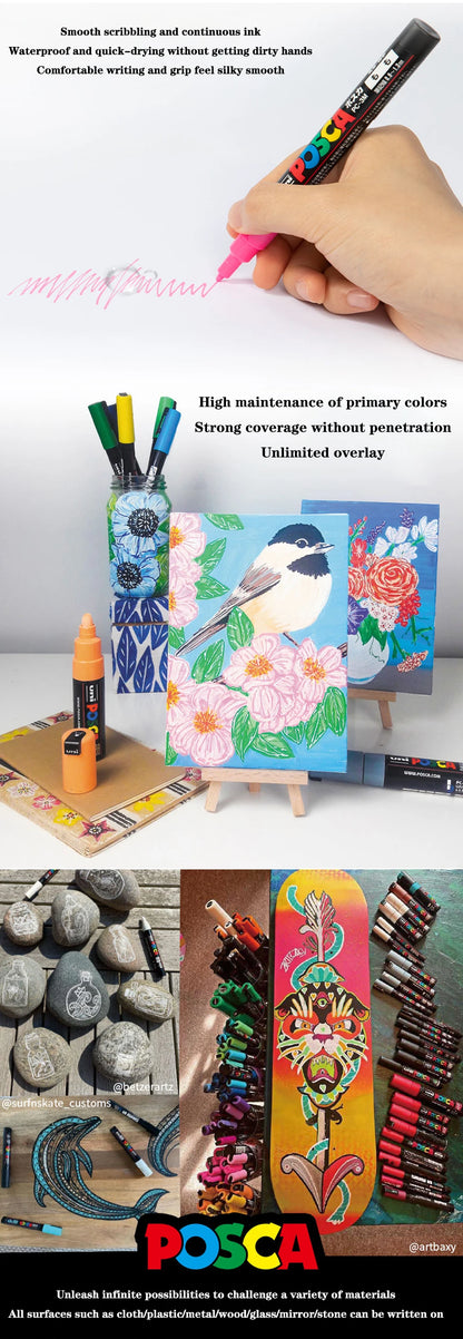 Japan Uni Posca Paint Marker Pen PC-1M POP Poster Graffiti Manga Advertising 0.7mm Art Supplies Stationery Multicolor Optional