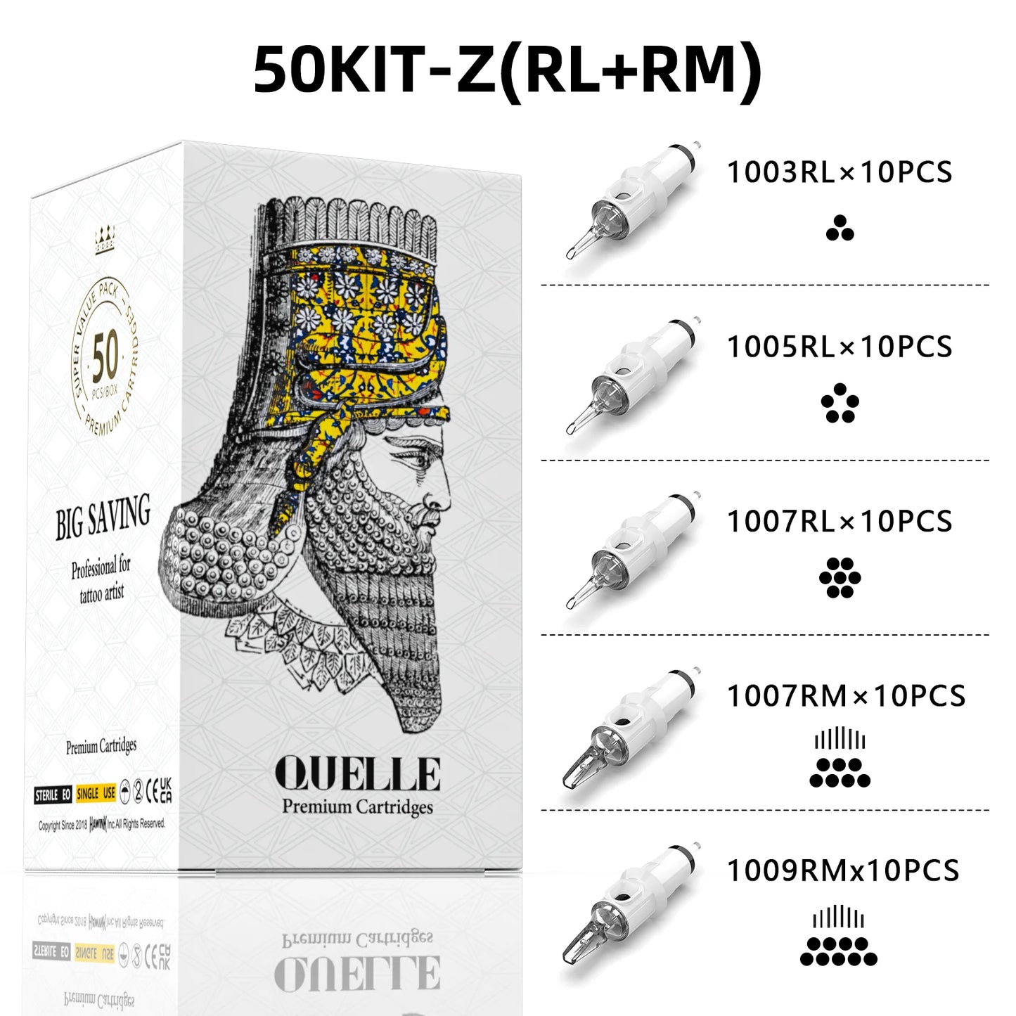 QUELLE 50Pcs Mixed Tattoo Cartridges RL/RS/RM 0.30/0.35mm Disposable Safety Needles Syringes With Membrane Make For Machine