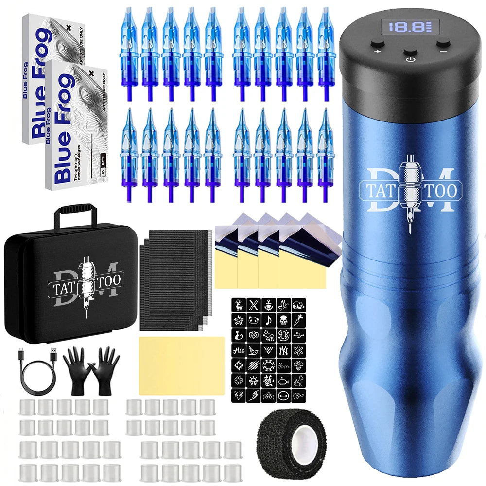 DM Wireless Tattoo Machine Kit High Quality Tattoo Pen With 20PCs Mixed Tattoo Needles Tattoo ink for Tattoo Artist