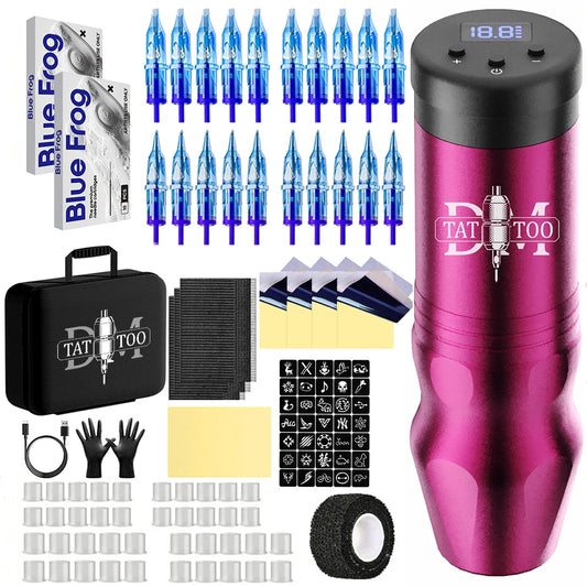 DM Wireless Tattoo Machine Kit High Quality Tattoo Pen With 20PCs Mixed Tattoo Needles Tattoo ink for Tattoo Artist