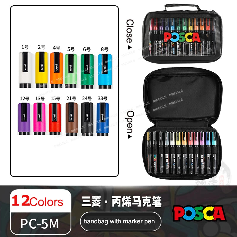 Uni Posca Color Acrylic Markers Set, Art Supplies 1M/3M/5M Fabric Paint Pen Japanese Stationery for Advertising Graffiti DIY