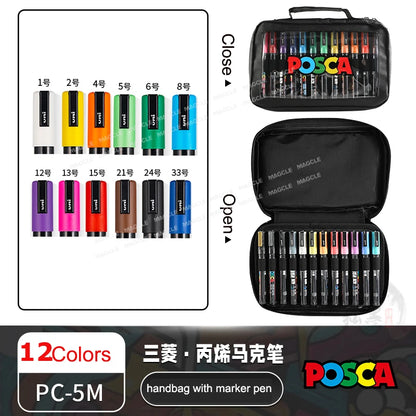 Uni Posca Color Acrylic Markers Set, Art Supplies 1M/3M/5M Fabric Paint Pen Japanese Stationery for Advertising Graffiti DIY