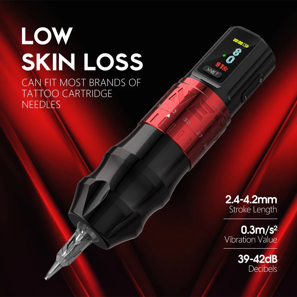 XNET Bestia Wireless Tattoo Machine Pen Kit Adjustable Stroke 2.4-4.2mm 2400mAh Battery OLED Display 60pc Mixed Tattoo Cartridge