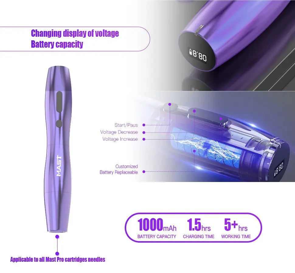 Mast P20 PMU Tattoo Machine Pen 2.5mm Stroke Wireless Battery 122g Lightweight Design Micropigmentation Permanent Makeup Machine