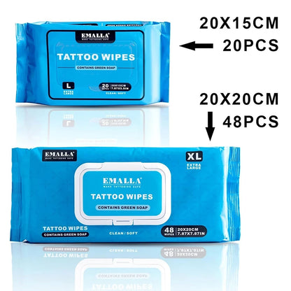 48/20pcs EMALLA Tattoo Cleansing Green Soap Wipes Tattoo Wipes Contains Green Soap Permanent Makeup Tattoo Cleaning Accessories