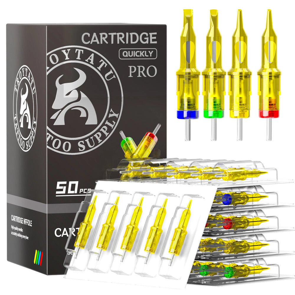 Cartouches d'Aiguilles Tatouage Troytatu PRO 50 Pièces – 316 Inox, Stérilisées EO Gas, 4 Types RL/RS/RM/M1