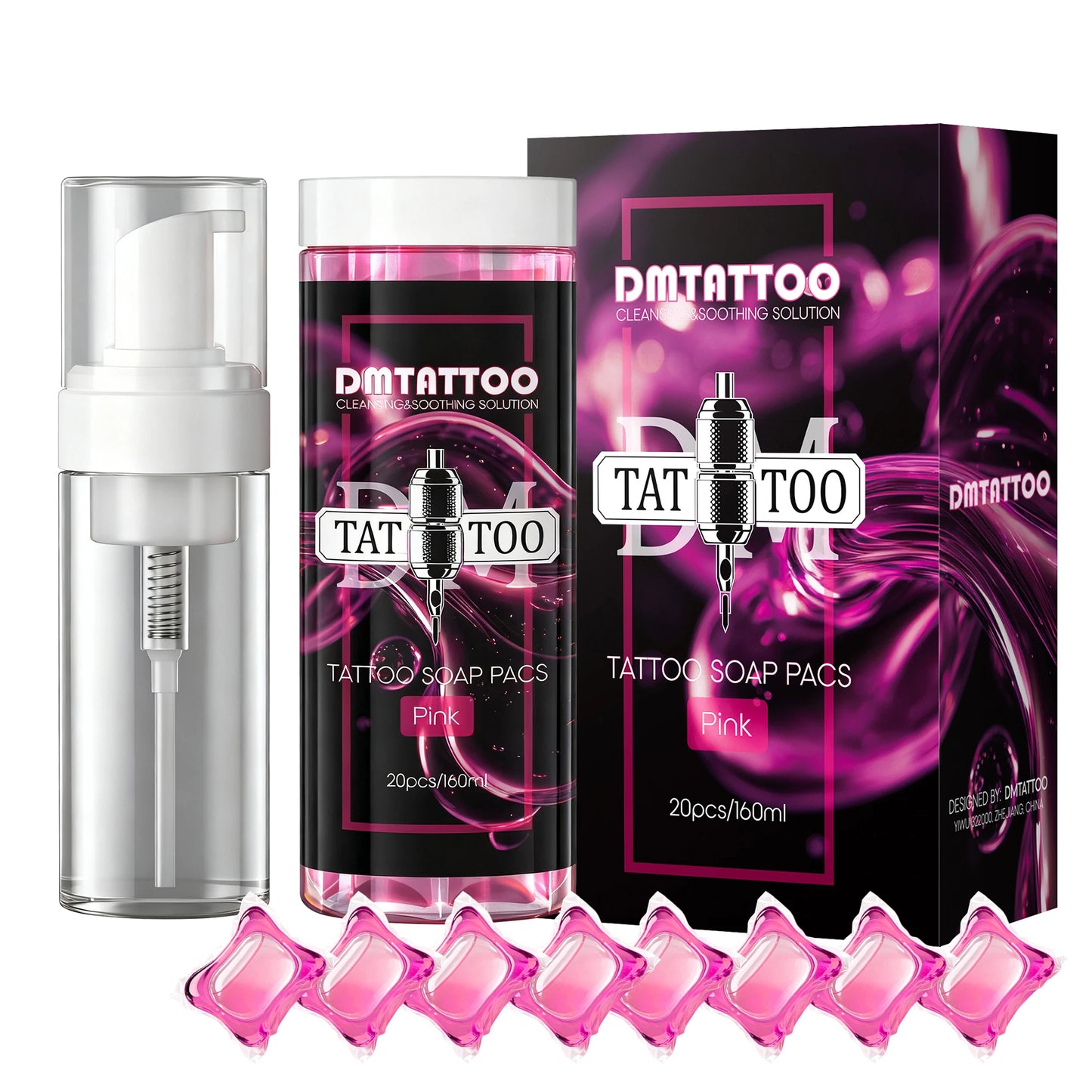 20PCS DM Tattoo Soap Pacs Cleaning Soothing Tattoo Cleaner  Mild Tattoo Pre Post Care Cleaning Solution with Foaming bottle