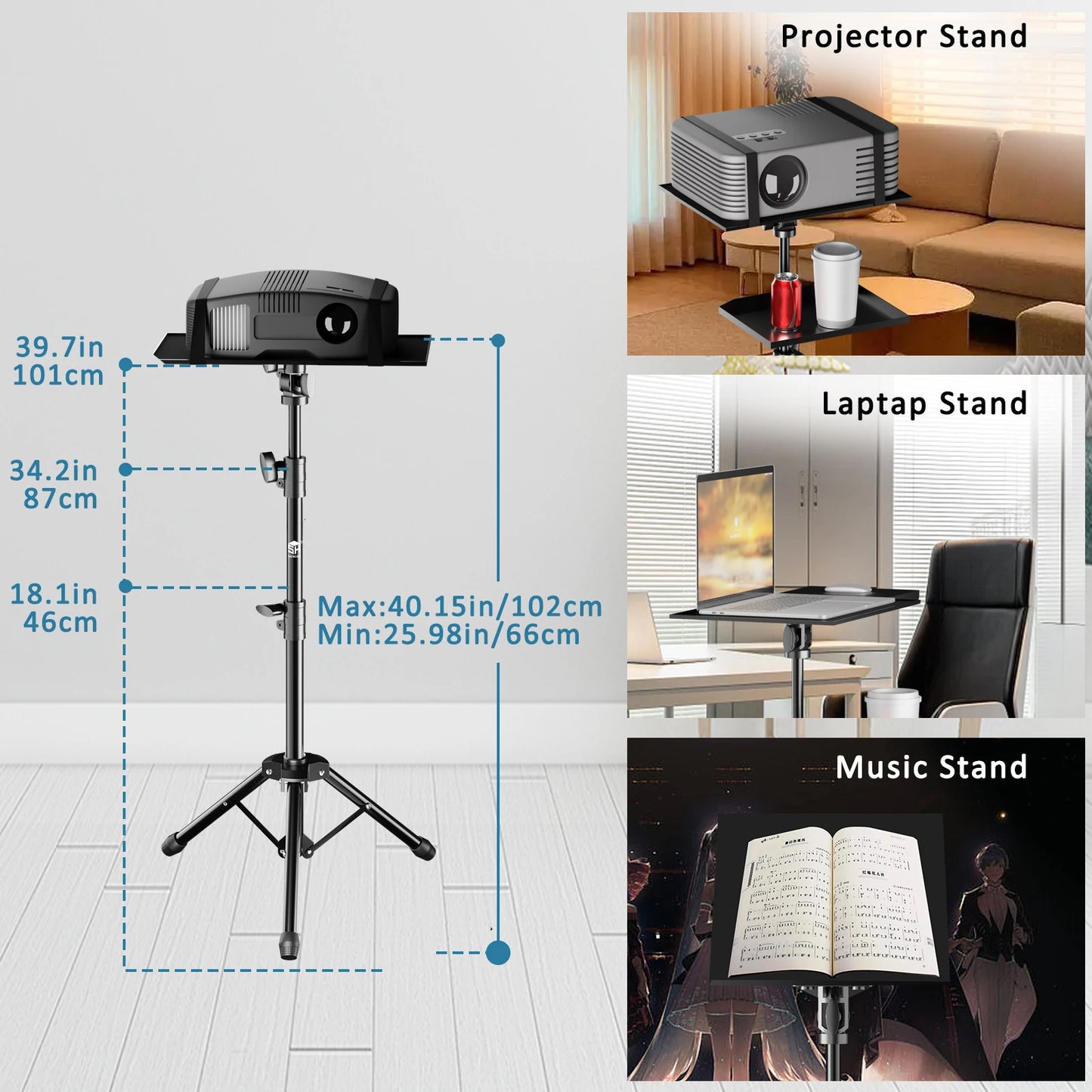 145cm Projector Tripod Stand Laptop Tripod Adjustable Height 23 to 63" Standing Desk Outdoor Computer Desk Stand for Studio