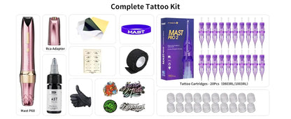 Mast P60 Permanent Makeup Machine Full Kit Wireless Battery Pen 2.2mm - 3.2mm 5 Strokes Portable Lightweight with 20 Pro Needles