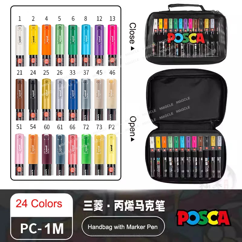 Uni Posca Color Acrylic Markers Set, Art Supplies 1M/3M/5M Fabric Paint Pen Japanese Stationery for Advertising Graffiti DIY