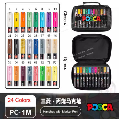 Uni Posca Color Acrylic Markers Set, Art Supplies 1M/3M/5M Fabric Paint Pen Japanese Stationery for Advertising Graffiti DIY
