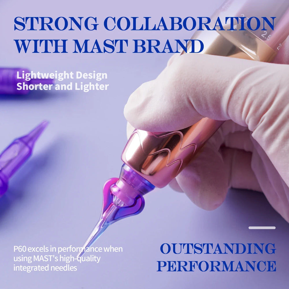 Mast P60 Permanent Makeup Machine Full Kit Wireless Battery Pen 2.2mm - 3.2mm 5 Strokes Portable Lightweight with 20 Pro Needles