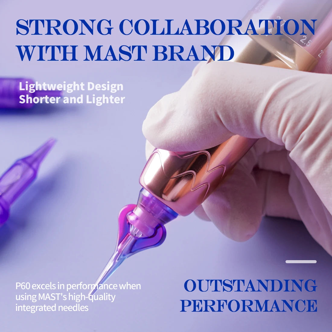 Mast P60 Permanent Makeup Machine Full Kit Wireless Battery Pen 2.2mm - 3.2mm 5 Strokes Portable Lightweight with 20 Pro Needles