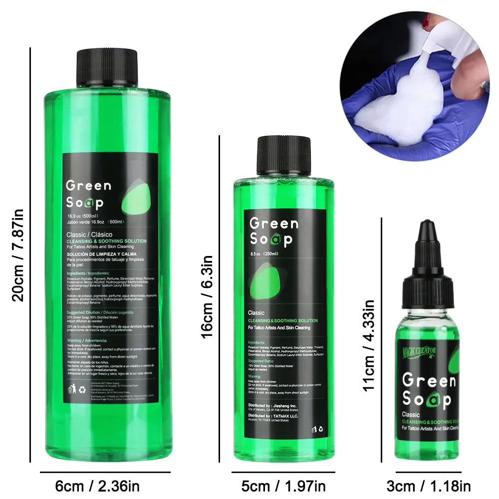 30/250/500ML Ultra Concentrated Tattoo Green Soap - Tattoo Cleaning Soap Kit with Foaming Bottle 150ml for Tattoo Clean Skin